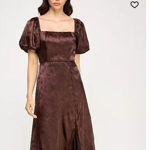 Trixxi Chocolate Brown Midi Dress with Puff Sleeves*129*